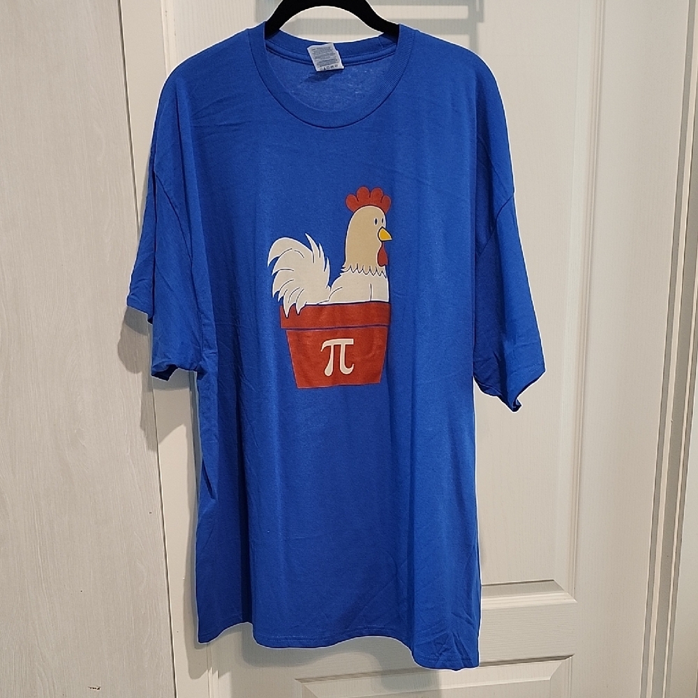 Blue Graphic T-Shirt with "Chicken Pot Pi" Design 2X